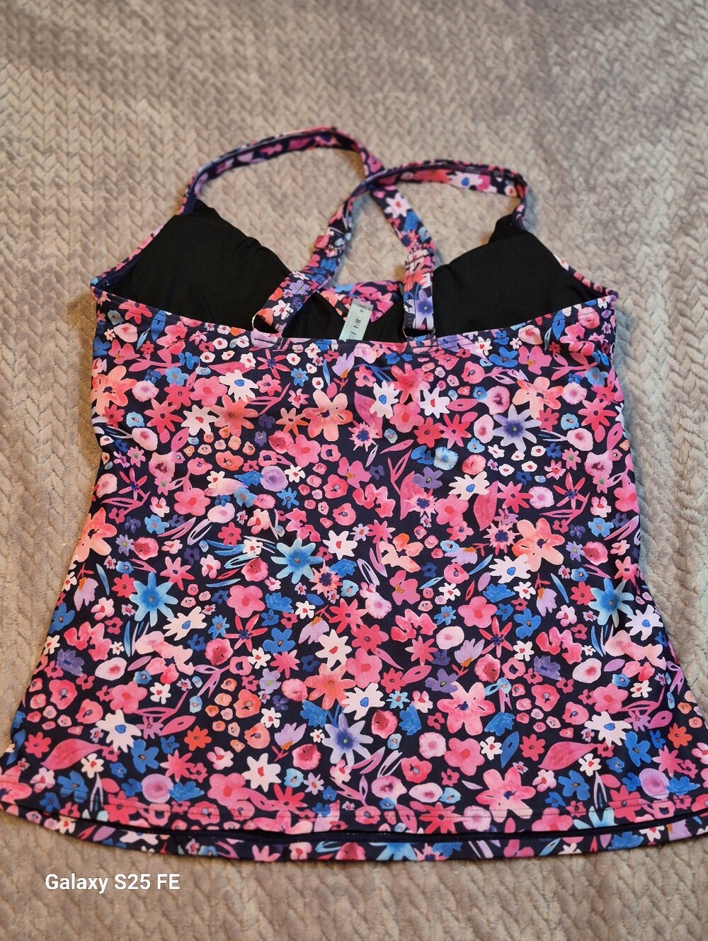Tempt Me Pink, Blue & White Crisscross Tankini Top, Size Medium, Like New - Picture 2 of 8